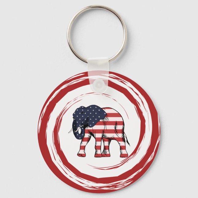 Patriotisk Röd Vit Blå Elefant Nyckelring (Framsida)