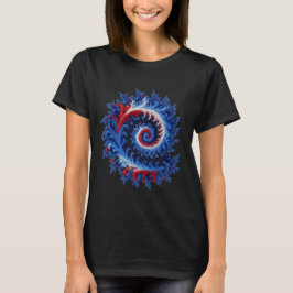 Patriotisk, röd vit blå fraktal spiral abstrakt t shirt