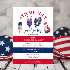 Patriotisk röd vit & blå juli pool fest 4 juli inbjudningar