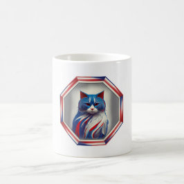Patriotisk röd vit & blå katt i ram kaffemugg