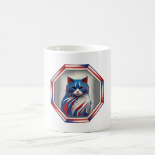Patriotisk röd vit & blå katt i ram kaffemugg