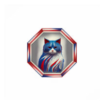 Patriotisk röd vit & blå katt i ram