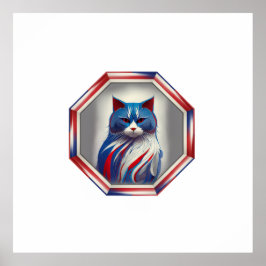 Patriotisk röd vit & blå katt i ram poster