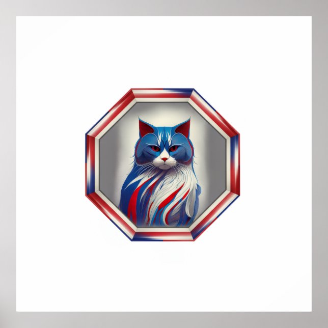 Patriotisk röd vit & blå katt i ram poster (Framsidan)
