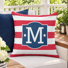 Patriotisk röd vit blå monogram initial kudde
