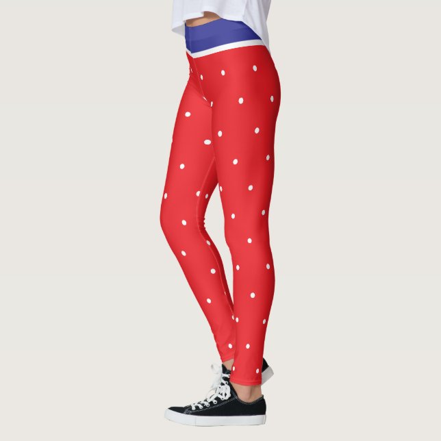 Patriotisk Röd Vit Blå Prickar Leggings (Vänster)