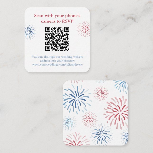 Patriotisk röd vit blå QR-kod bröllop RSVP Tilläggskort (Fram/baksida)