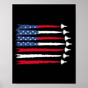 Patriotisk röd vit blå USA-flagga stridsflygplan 4 Poster