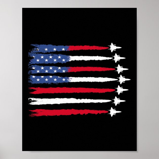 Patriotisk röd vit blå USA-flagga stridsflygplan 4 Poster (Framsidan)