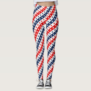 Patriotisk röd, vit & blå USA stjärnor & ränder Leggings