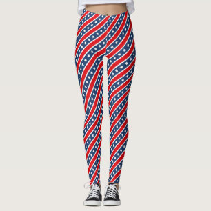 Patriotisk röd, vit & blå USA stjärnor & ränder Leggings