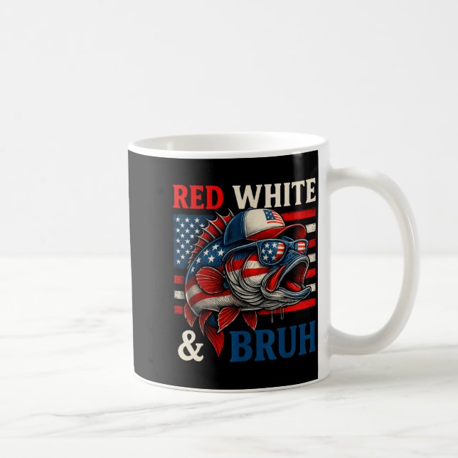 Patriotisk Röd Vit Bruh Amerika Fisk Fiske 4e Kaffemugg (Höger)