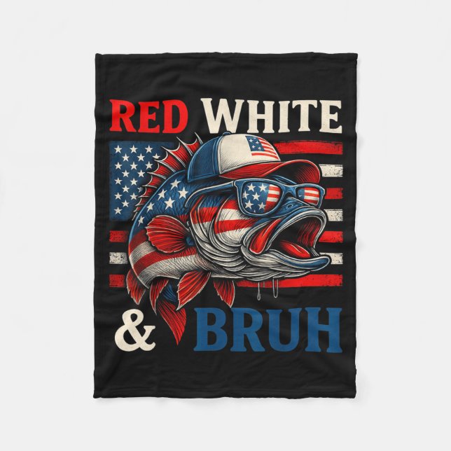 Patriotisk Röd Vit Bruh Amerika Fiske Fiske 4e Fleecefilt (Framsidan)