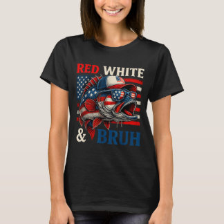 Patriotisk Röd Vit Bruh Amerika Fiske Fiske 4e T Shirt