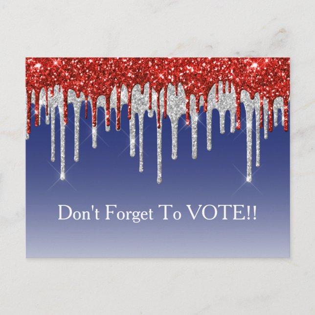 Patriotisk Röd Vit Glitter Dropp Blå Påminnelse Vykort (Framsida)