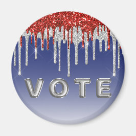 Patriotisk Röd Vit Glitter Dropp Blå Röst Magnet