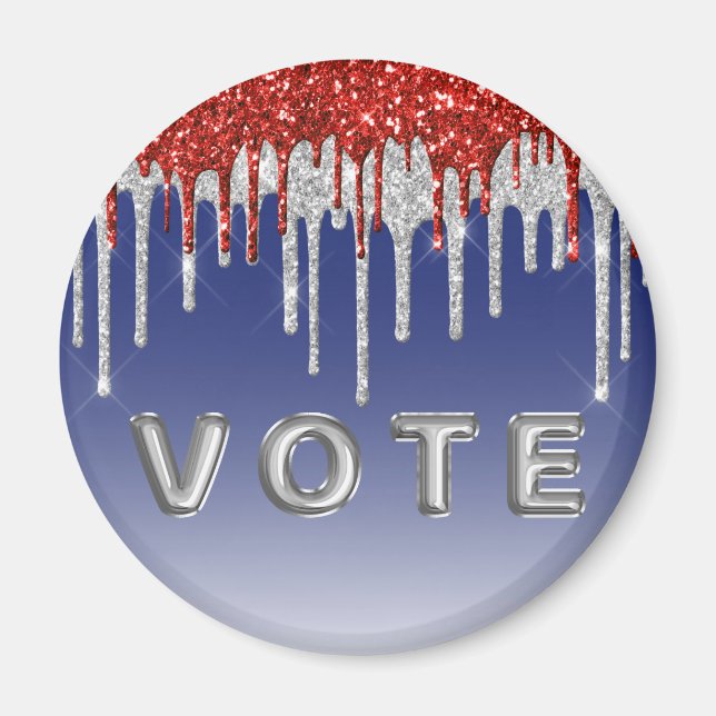 Patriotisk Röd Vit Glitter Dropp Blå Röst Magnet (Framsidan)