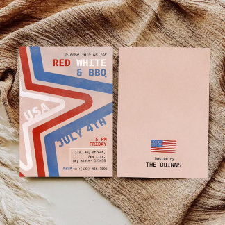 Patriotisk Röd Vit & Grillad Mat 4:e Juli Retro Inbjudningar