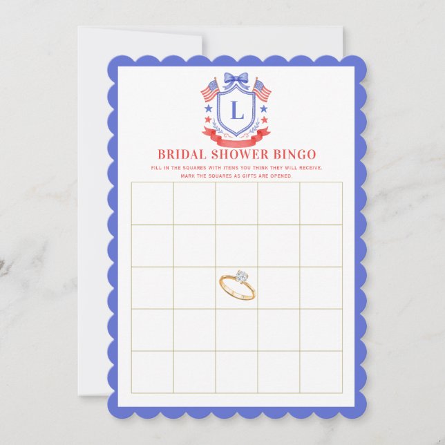 Patriotisk Röd Vit & Jag Gör Bröllopsdusch Bingo Inbjudningar (Framsida)
