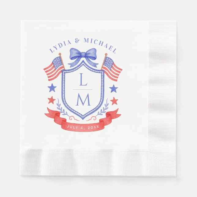 Patriotisk röd vit & jag gör monogram bröllop pappersservett (Framsidan)