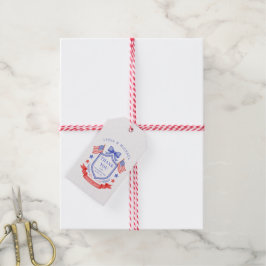 Patriotisk röd vit & jag gör Monogram bröllop Presentetikett
