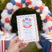Patriotisk röd vit & jag gör Monogram Bröllopsdusc