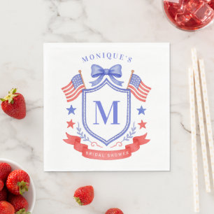 Patriotisk röd vit & jag gör monogram bröllopsdusc pappersservett