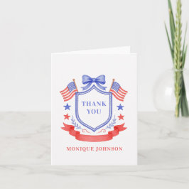 Patriotisk röd vit & jag gör monogram bröllopsdusc tack kort
