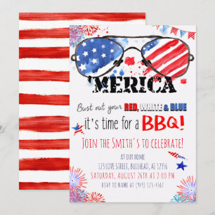 Patriotisk Röd Vit och Blå 4:e Juli Grillfest Inbjudningar