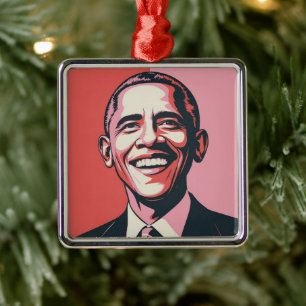 Patriotisk röd, vit och blå Barack Obama Julgransprydnad Metall