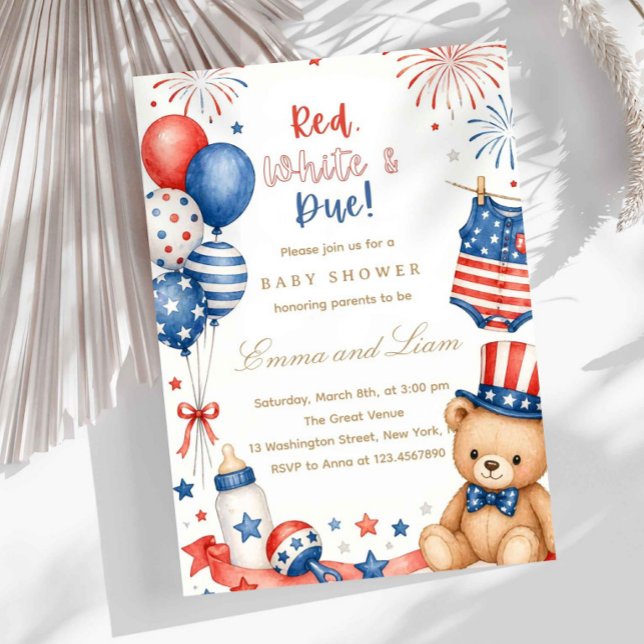 Patriotisk Röd Vit och Blå Bebis-fest Inbjudningar (patriotic baby shower invitation, red white blue baby shower, 4th of july baby shower, americana bab)