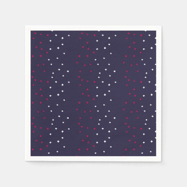 Patriotisk röd vit och blå schweizisk kor plusteck pappersservett (Framsidan)