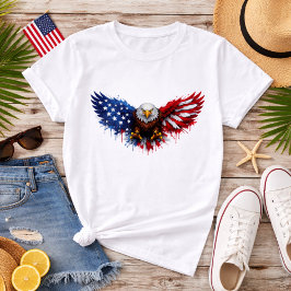 Patriotisk röd vit och blå vitörad havsörn t shirt