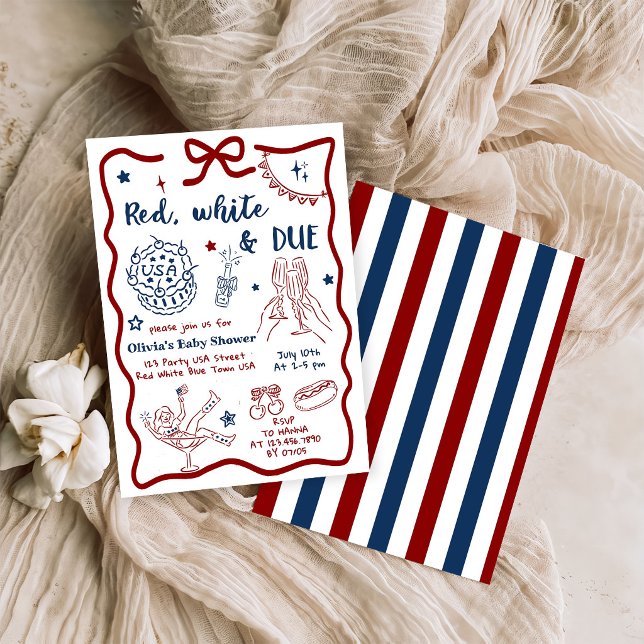 Patriotisk röd vit & väntad babyfirande inbjudningar (Skapare uppladdad)