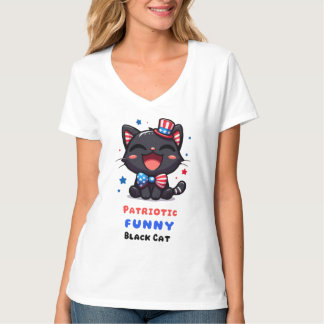 Patriotisk rolig svart katt-tröja för 4 juli t shirt