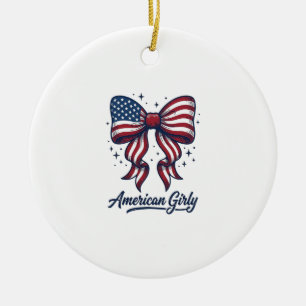 Patriotisk rosett amerikansk flickig vintage skjor julgransprydnad keramik
