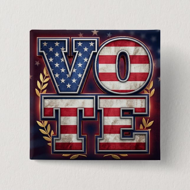 Patriotisk RÖSTA Amerikansk flagg-typografidesign Knapp (Framsida)