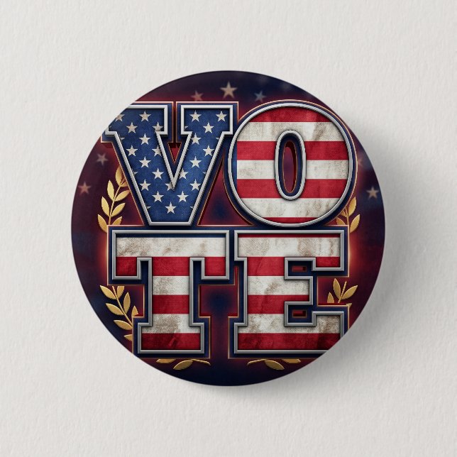 Patriotisk RÖSTA Amerikansk Flagga Typografi Desig Knapp (Framsida)