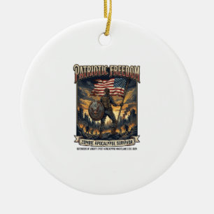 Patriotisk Rostflaggas Överlevande Zombie Apokalyp Julgransprydnad Keramik