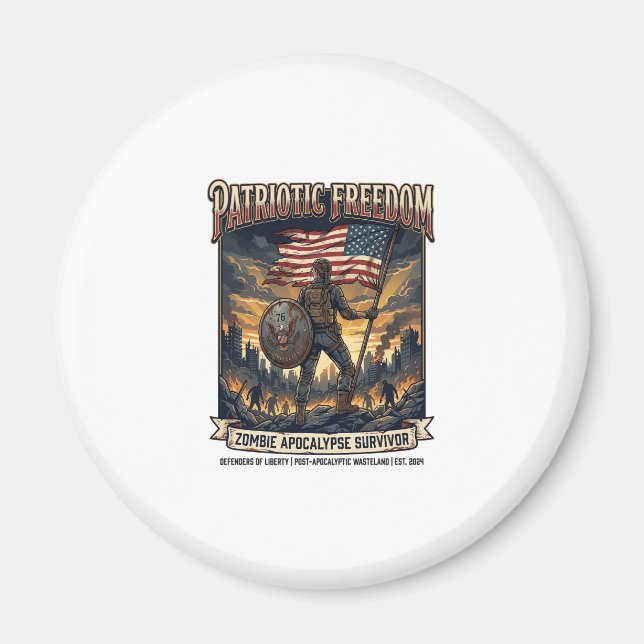 Patriotisk Rostflaggas överlevande Zombie Apokalyp Magnet (Framsidan)