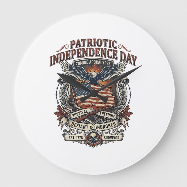 Patriotisk Rostflaggas överlevande Zombie Apokalyp Stor Klocka (Framsida)
