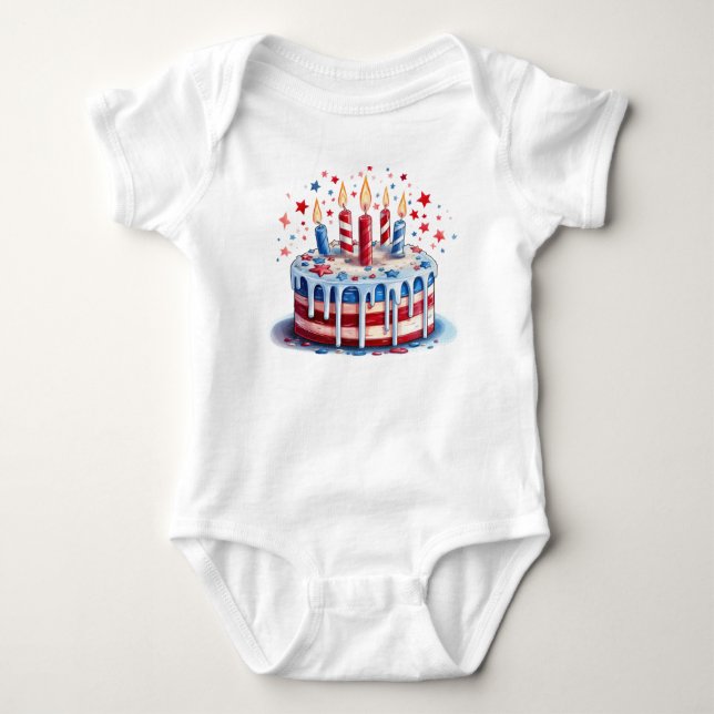 PATRIOTISK RÖTT VITT BLÅTT AMERIKANSK BIRTHDAY CAK T SHIRT (Framsida)