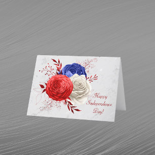 Patriotisk Rött vitt blått Blommigt Bouquet Helgkort