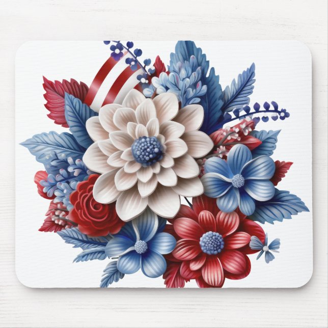 PATRIOTISK RÖTT VITT BLÅTT BLOMMIGT BOUQUET MUSMATTA (Framsidan)