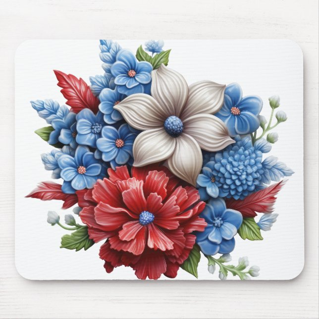 PATRIOTISK RÖTT VITT BLÅTT BLOMMIGT BOUQUET MUSMATTA (Framsidan)