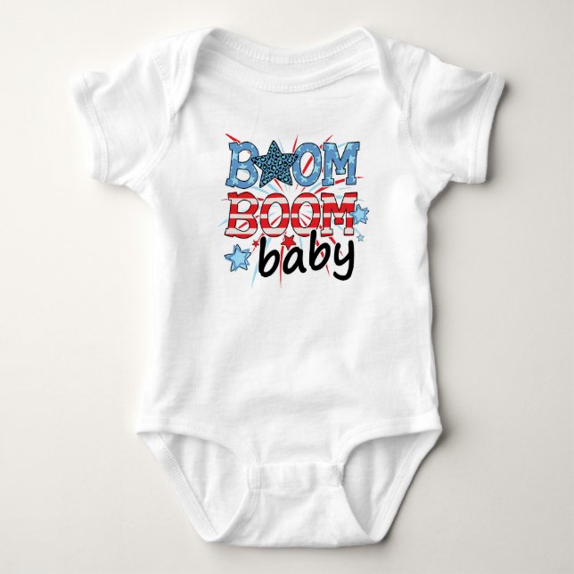 PATRIOTISK RÖTT VITT BLÅTT BOOM BOOM BABY T SHIRT (Framsida)