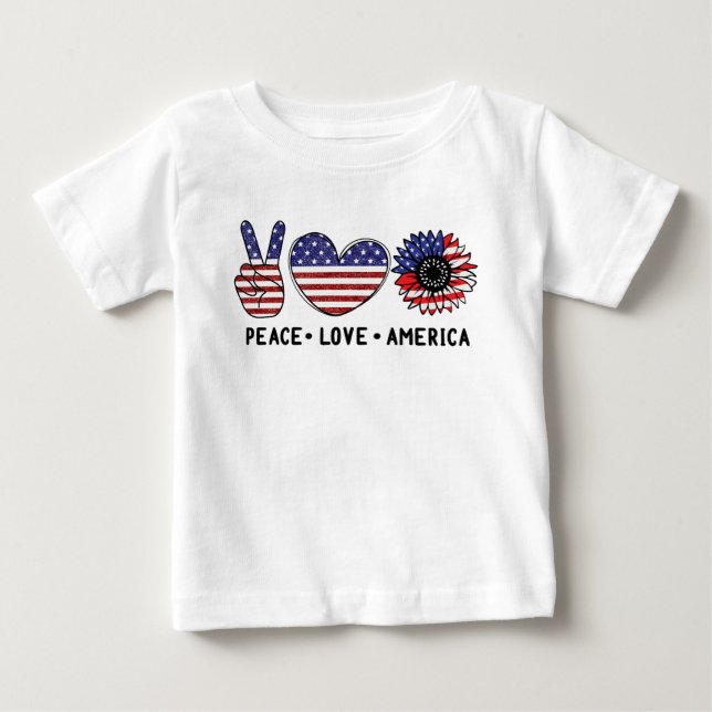PATRIOTISK RÖTT VITT BLÅTT FRED KÄRLEK AMERIKA T SHIRT (Framsida)