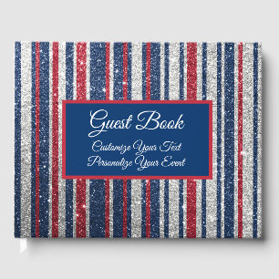 Patriotisk Rött vitt blått Glitter Rand Mönster Gästböcker