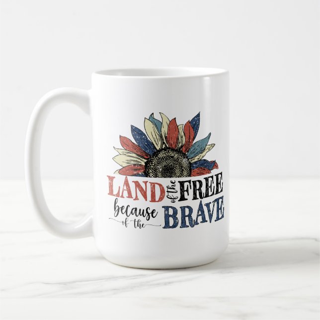 PATRIOTISK RÖTT VITT BLÅTT SUNFLOWER KAFFEMUGG (Vänster)