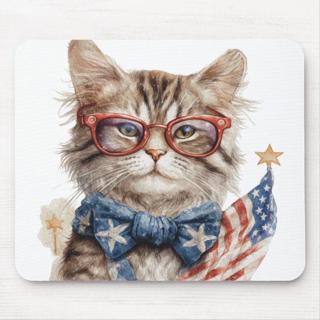 PATRIOTISK RÖTT VITT BLÅTT VATTENFÄRG KATTUNGE MUSMATTA (Framsidan)